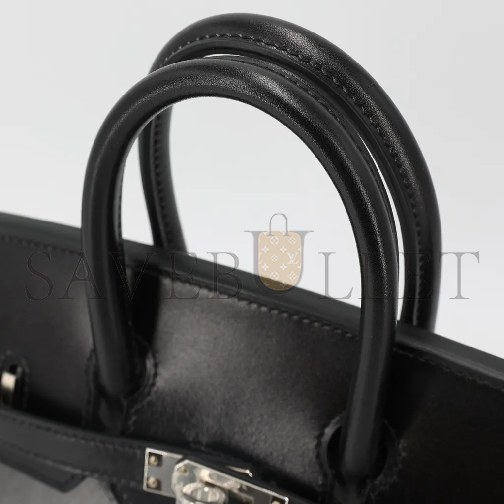H**mes birkin 25 box leather black silver buckle h029283ck86 (25*20*13cm)